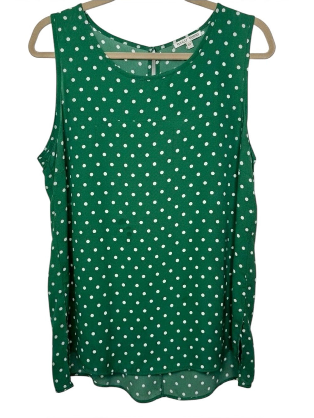 Truly 4 You Sleeveless Green Polka Dot Tank Top Sz L Lightweight Layer Piece EUC
